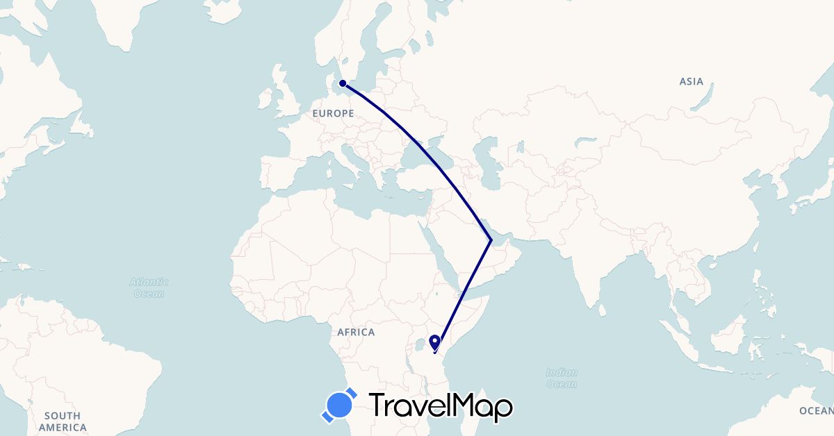 TravelMap itinerary: driving in Denmark, Qatar, Tanzania (Africa, Asia, Europe)
